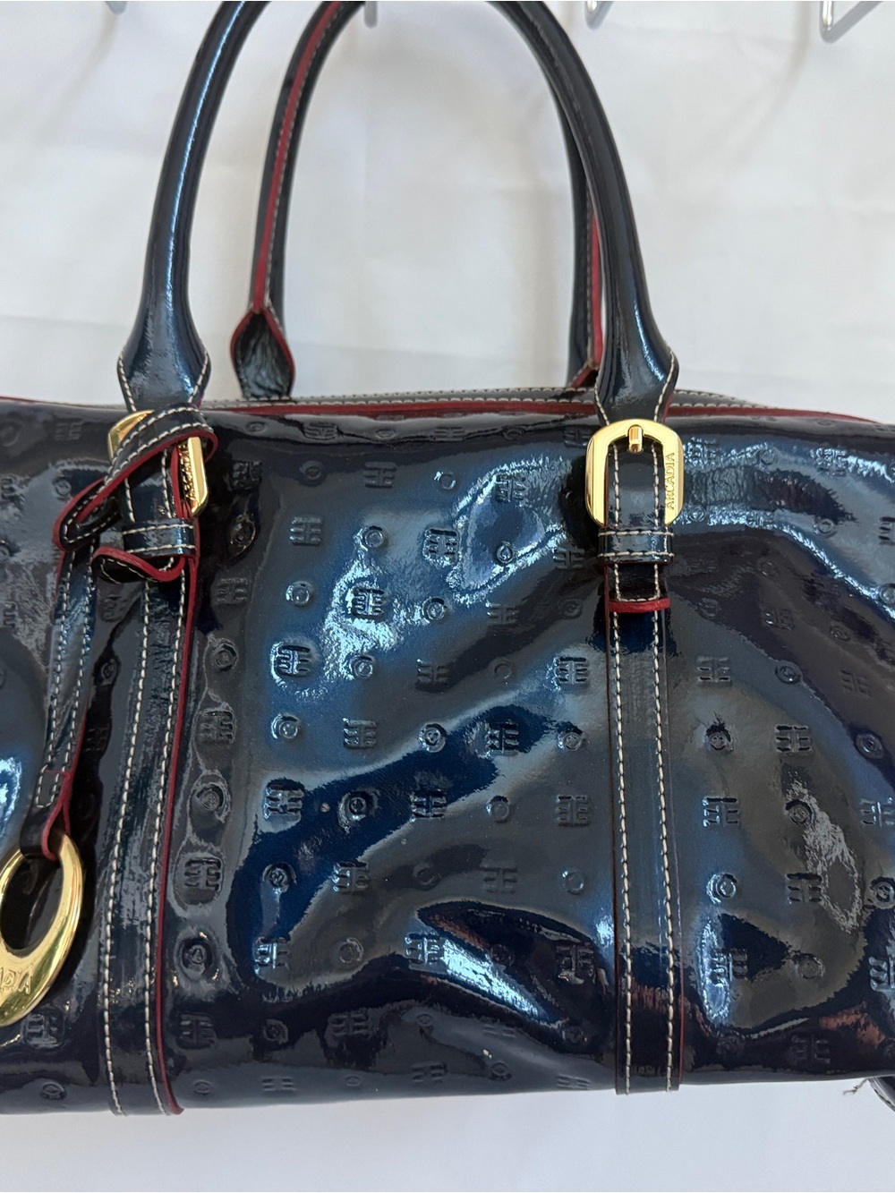 Arcadia Patent Satchel in Navy with Red Trim